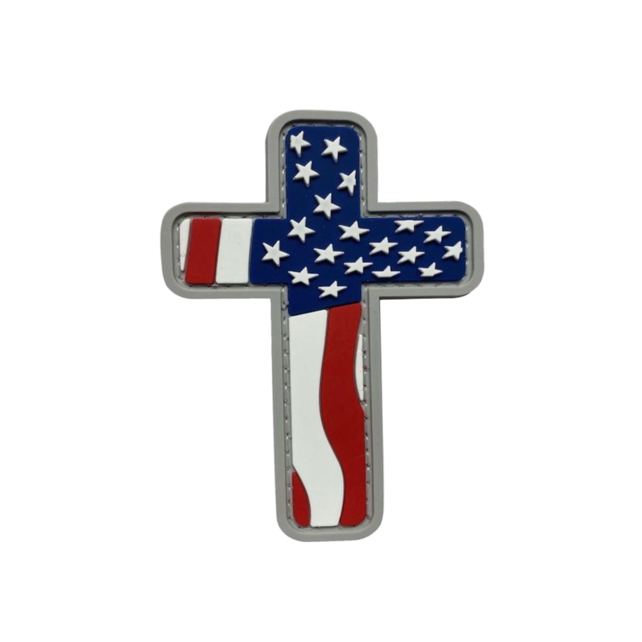 USA Cross PVC patch, 2.2x3.35 inch, American flag cross design, velcro backed