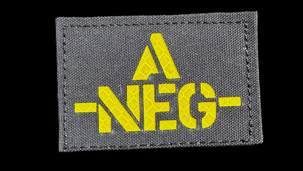 Blood Type A- patch, 3.5x2 inch, black fabric reflective lettering, velcro backed