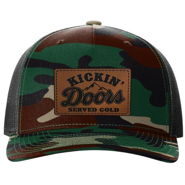 Kickin' Doors "Served Cold" Leather Patch Trucker Hat – Snapback Mesh Cap