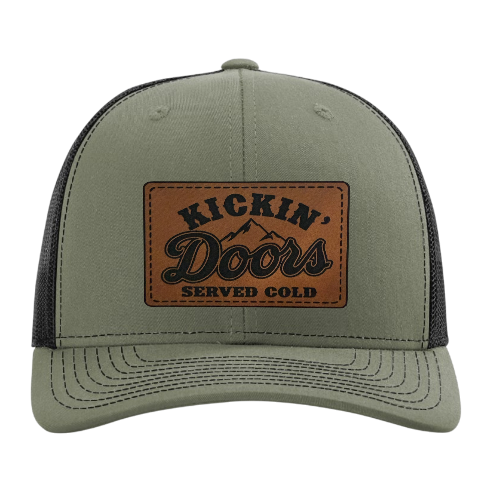 Kickin' Doors "Served Cold" Leather Patch Trucker Hat – Snapback Mesh Cap