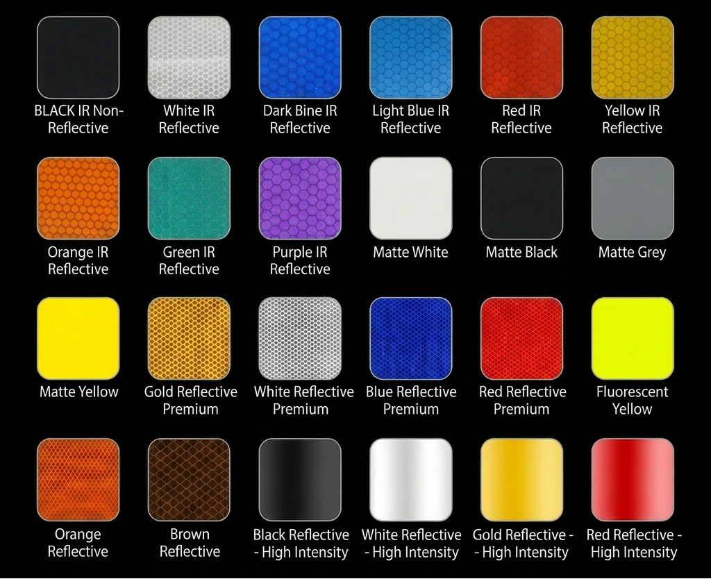 Underlay color options — reflective and IR swatch chart