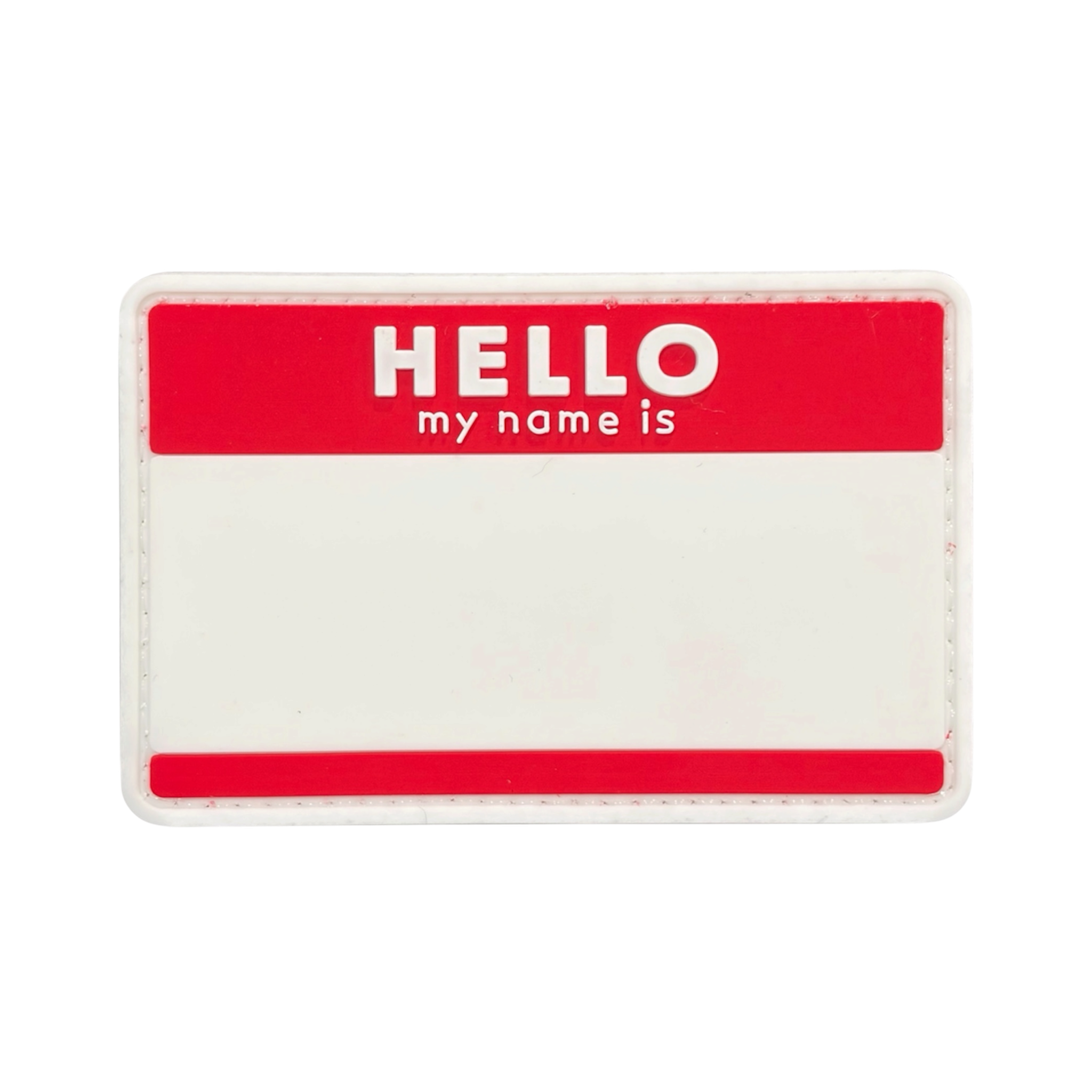 Hello My Name Is PVC morale patch, 3.35x2.2 inch, funny name tag parody, velcro backed