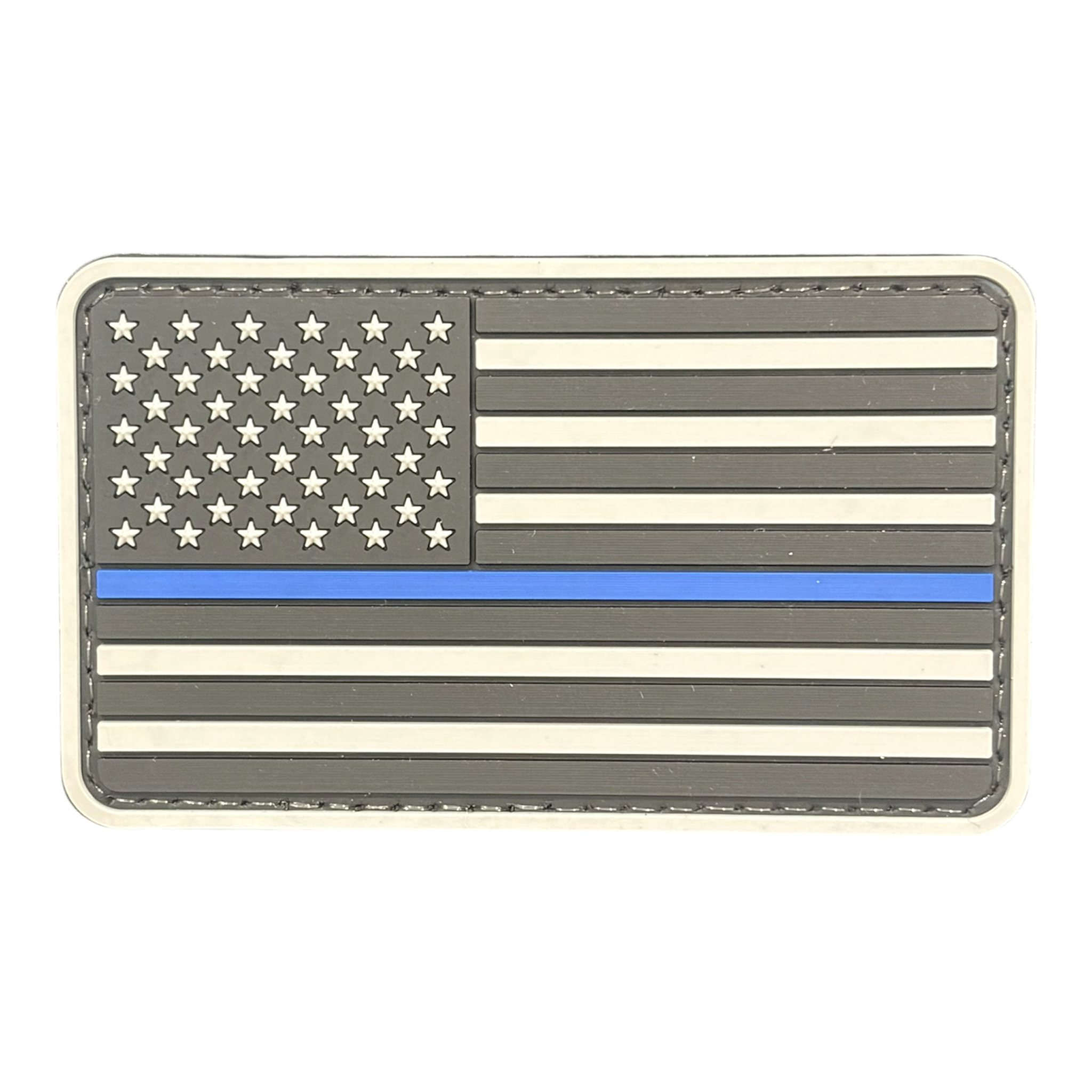 USA Flag Thin Blue Line PVC patch, 3.35x2 inch, police law enforcement tribute, velcro backed