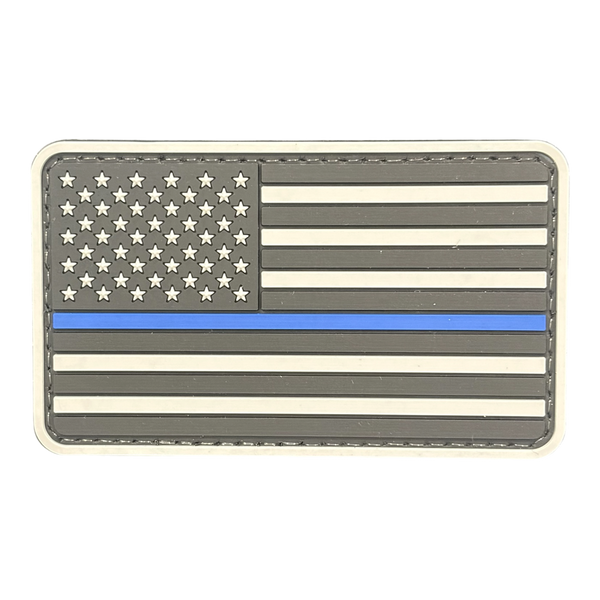 USA Flag Thin Blue Line PVC patch, 3.35x2 inch, police law enforcement tribute, velcro backed