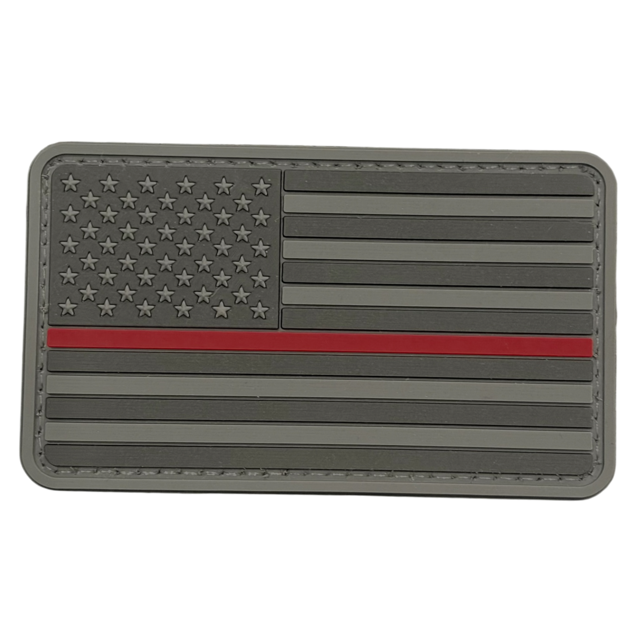 USA Flag Thin Red Line PVC patch, 3.35x2 inch, firefighter tribute, velcro backed