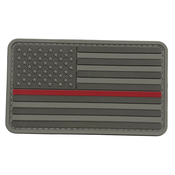 USA Flag Thin Red Line PVC patch, 3.35x2 inch, firefighter tribute, velcro backed