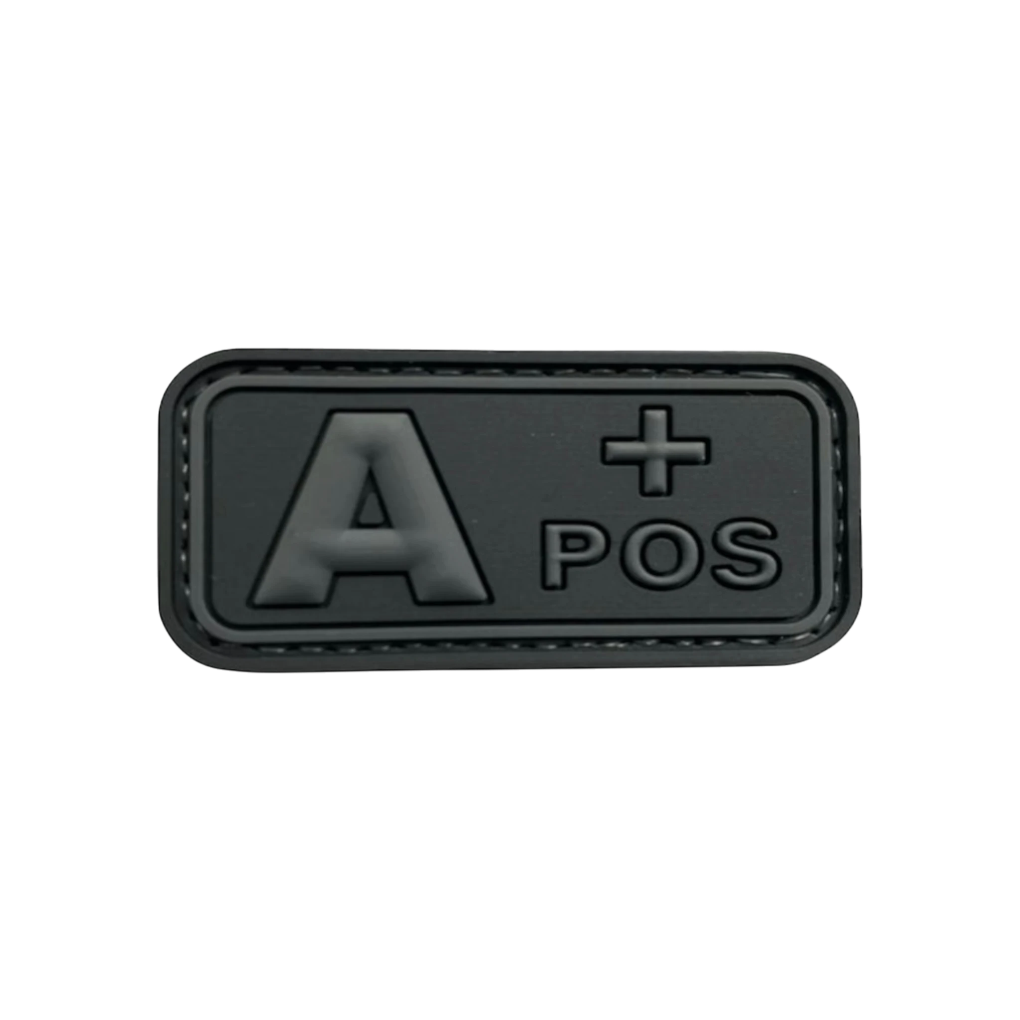 Blood Type Black Dark Gray Small Rectangle PVC patch, 2x1 inch, subdued blackout, velcro backed