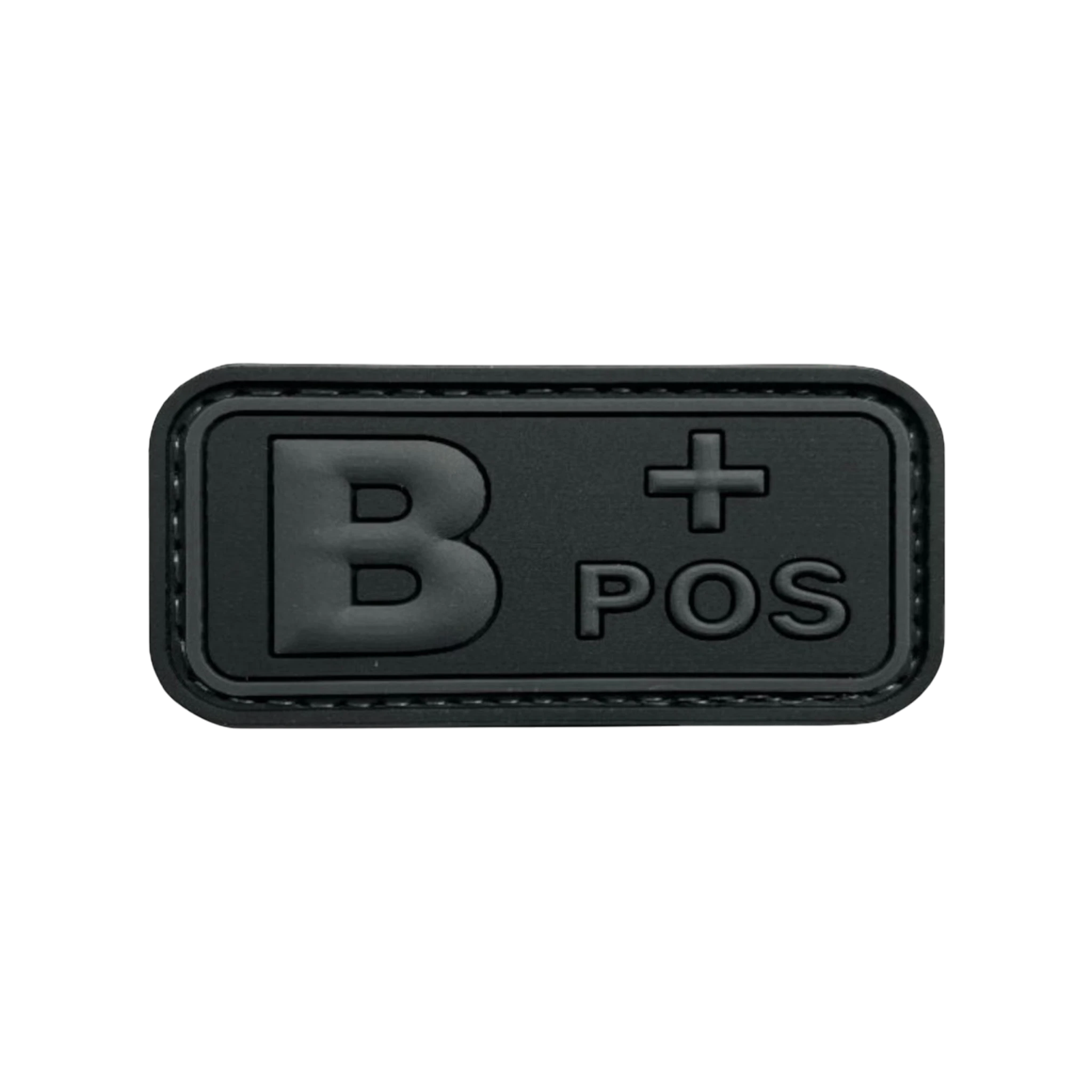 Blood Type Black Dark Gray Small Rectangle PVC patch, 2x1 inch, subdued blackout, velcro backed