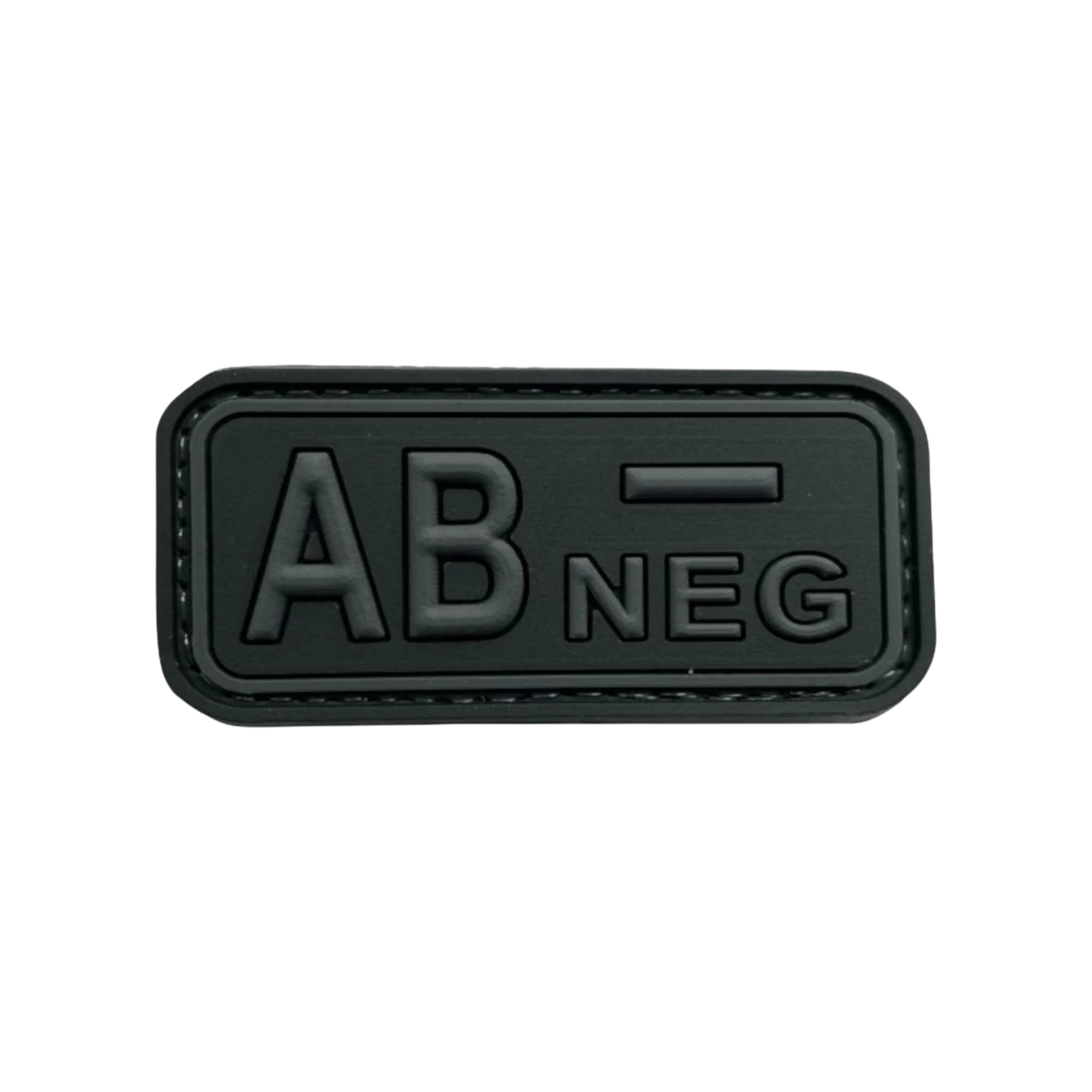 Blood Type Black Dark Gray Small Rectangle PVC patch, 2x1 inch, subdued blackout, velcro backed