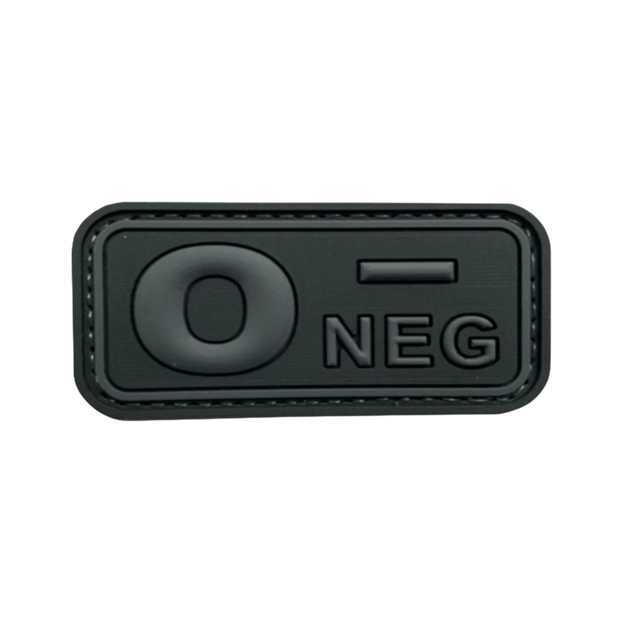 Blood Type Black Dark Gray Small Rectangle PVC patch, 2x1 inch, subdued blackout, velcro backed