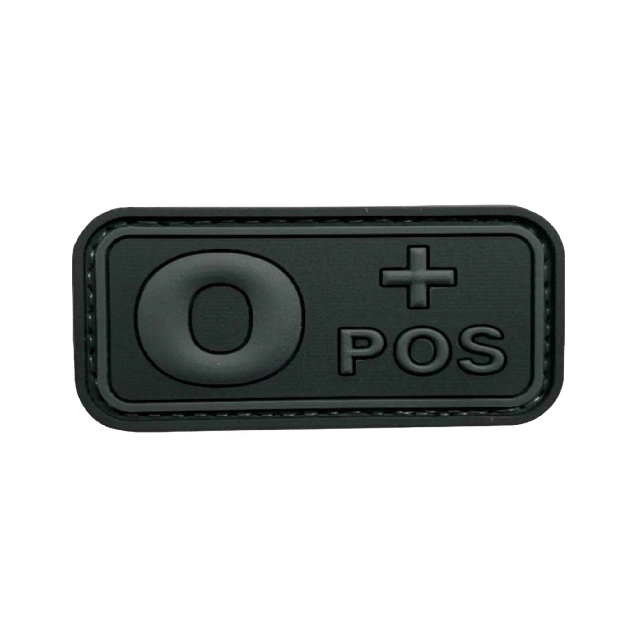 Blood Type Black Dark Gray Small Rectangle PVC patch, 2x1 inch, subdued blackout, velcro backed
