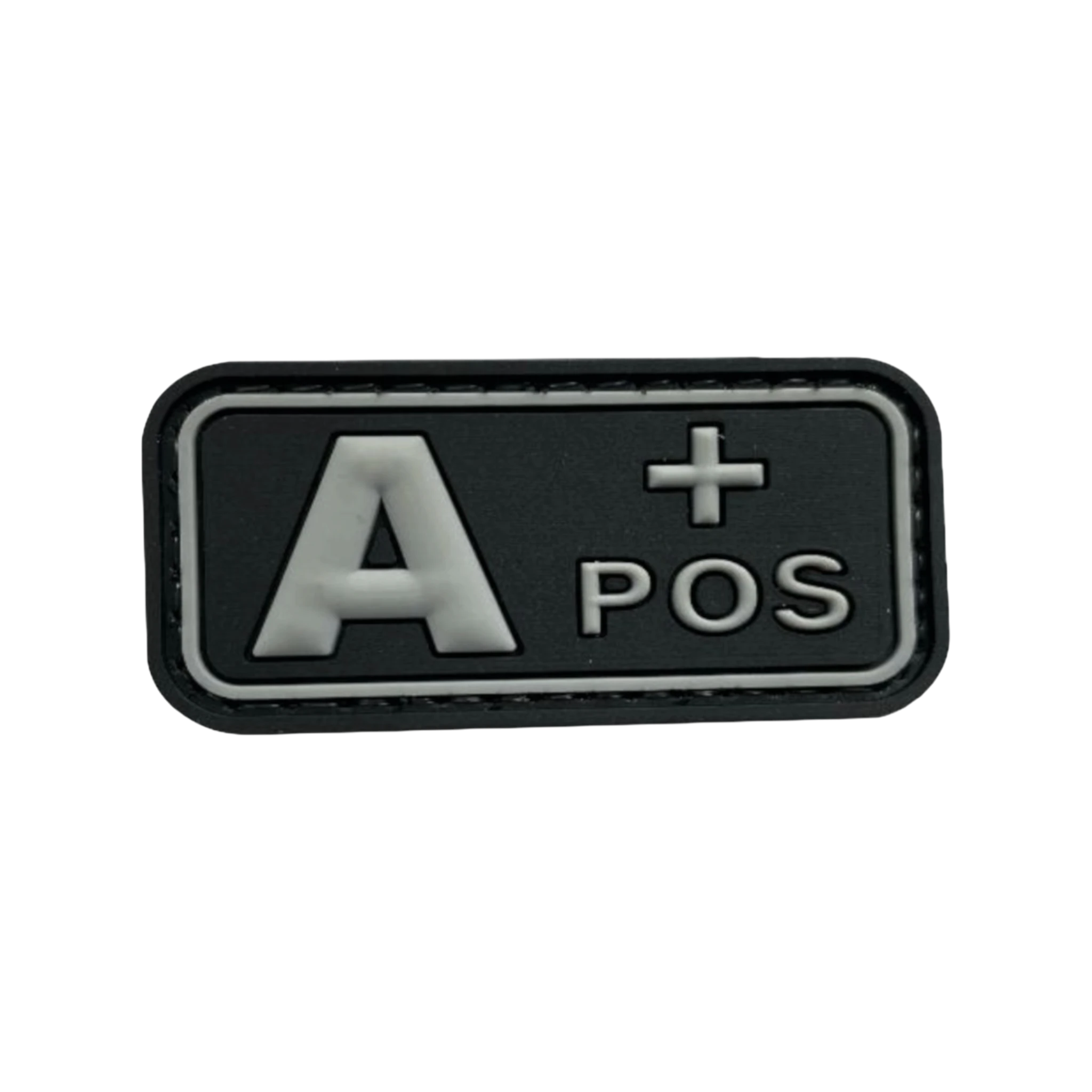 Blood Type Black Light Gray Small Rectangle PVC patch, 2x1 inch, velcro backed