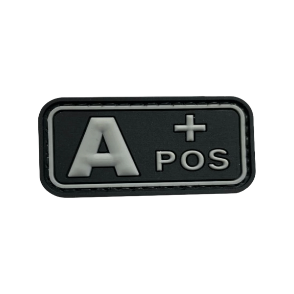 Blood Type Black Light Gray Small Rectangle PVC patch, 2x1 inch, velcro backed