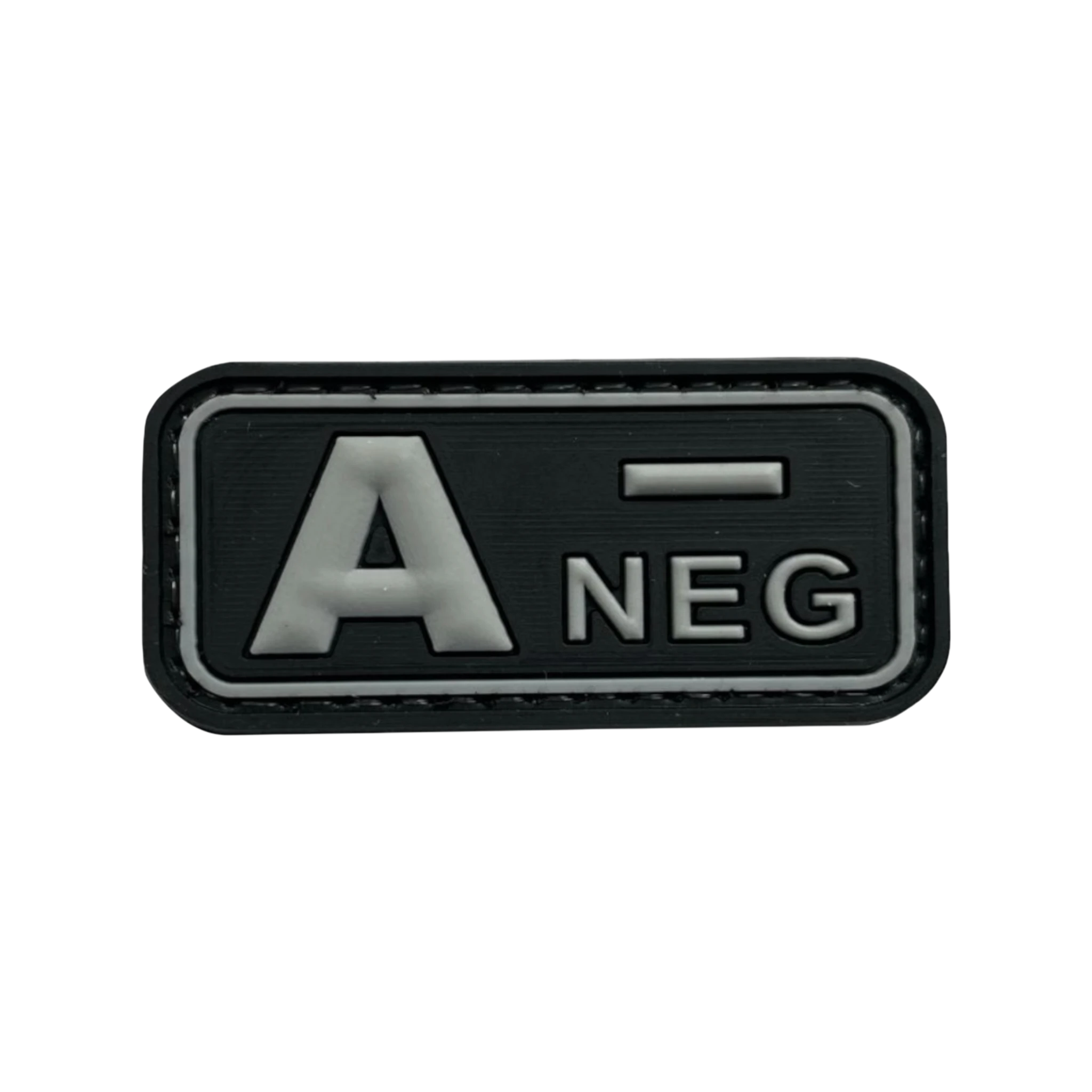 Blood Type Black Light Gray Small Rectangle PVC patch, 2x1 inch, velcro backed