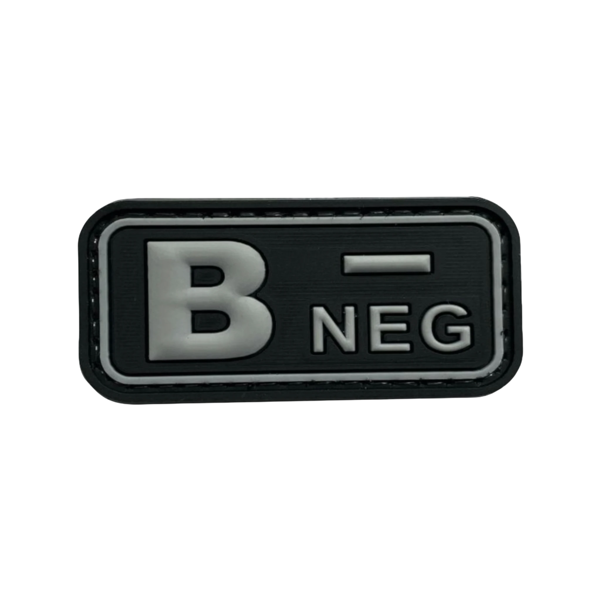 Blood Type Black Light Gray Small Rectangle PVC patch, 2x1 inch, velcro backed