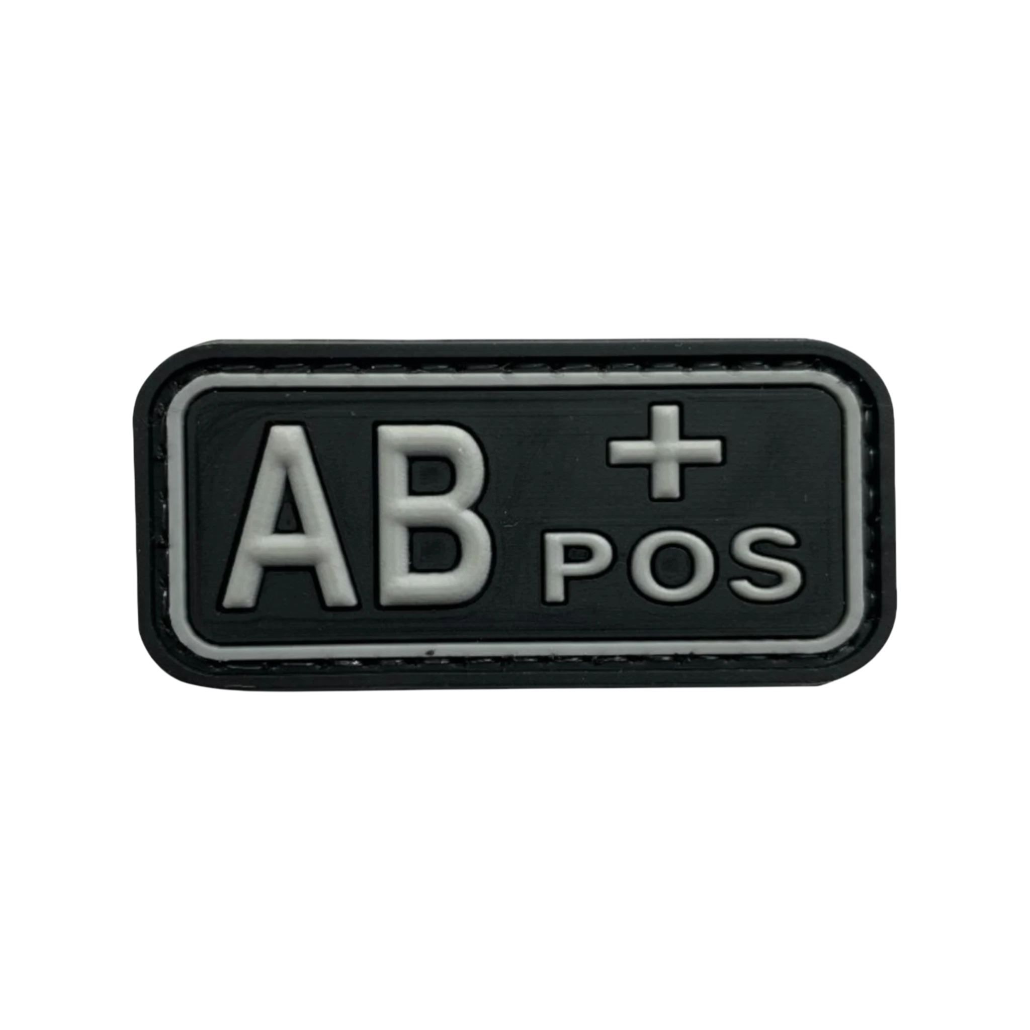 Blood Type Black Light Gray Small Rectangle PVC patch, 2x1 inch, velcro backed