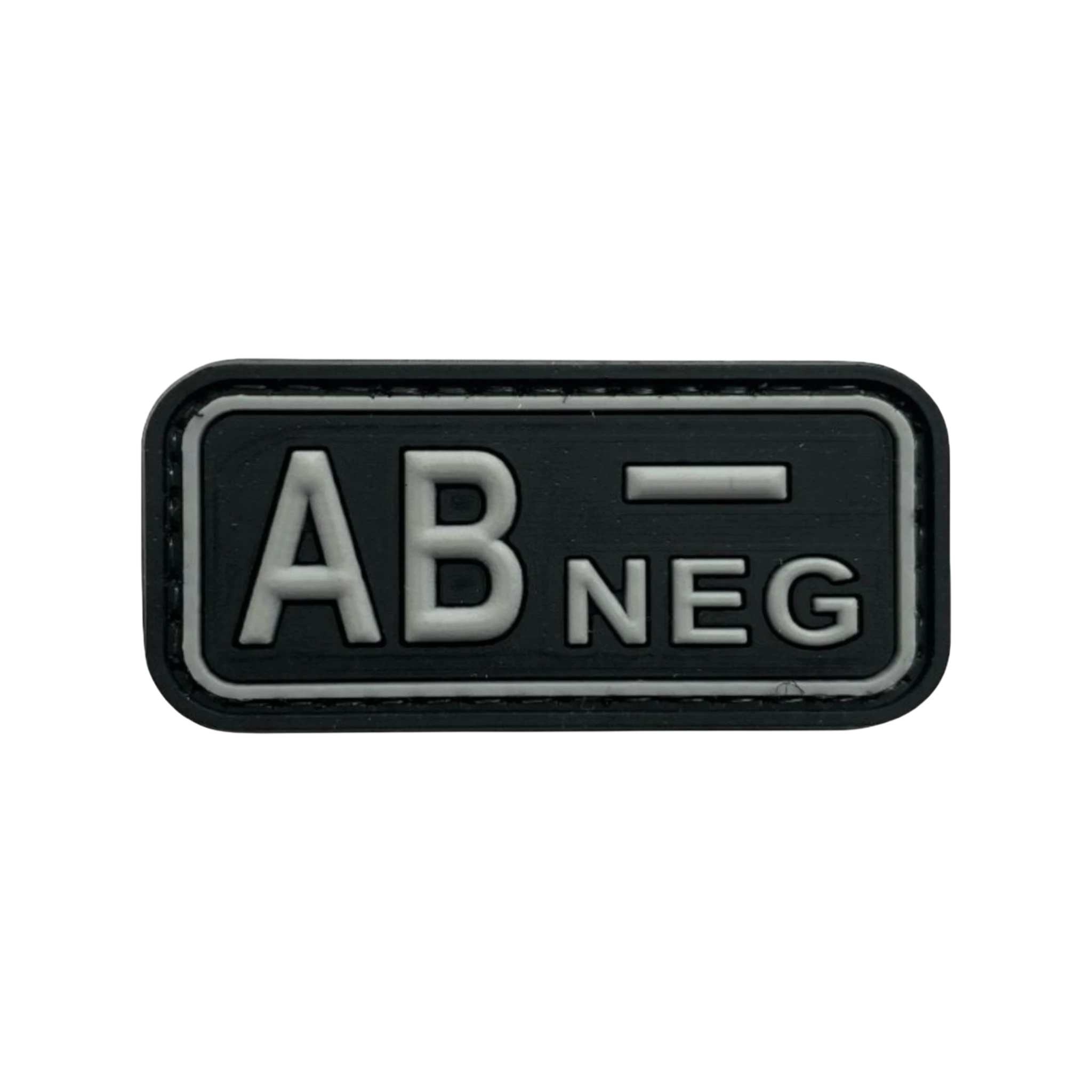 Blood Type Black Light Gray Small Rectangle PVC patch, 2x1 inch, velcro backed