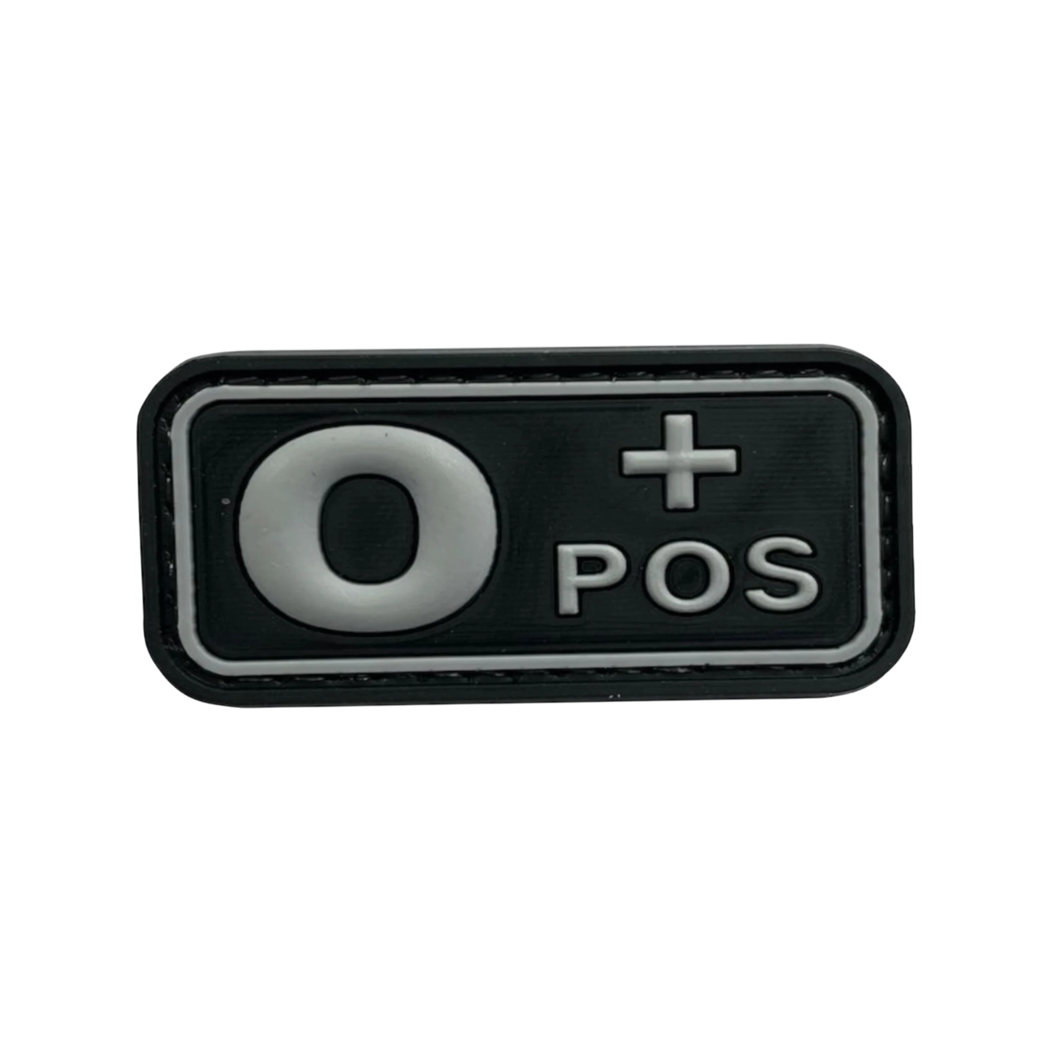 Blood Type Black Light Gray Small Rectangle PVC patch, 2x1 inch, velcro backed