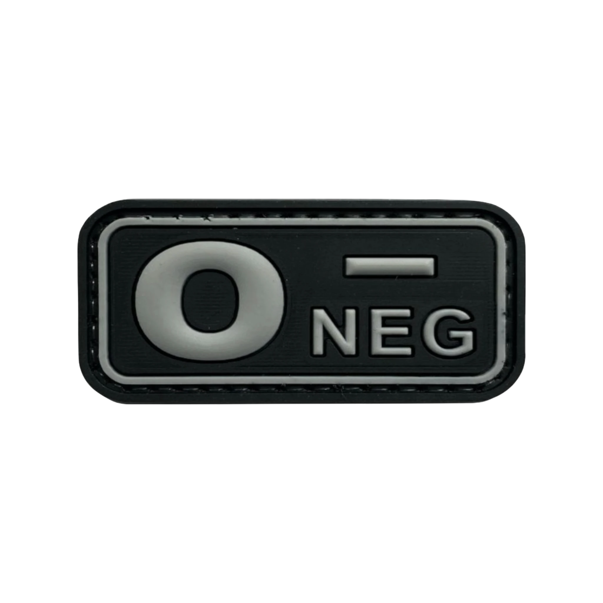 Blood Type Black Light Gray Small Rectangle PVC patch, 2x1 inch, velcro backed