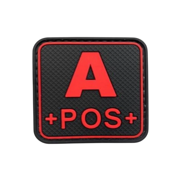 Blood Type Red Black Square PVC patch, 2 inch, high visibility, velcro backed