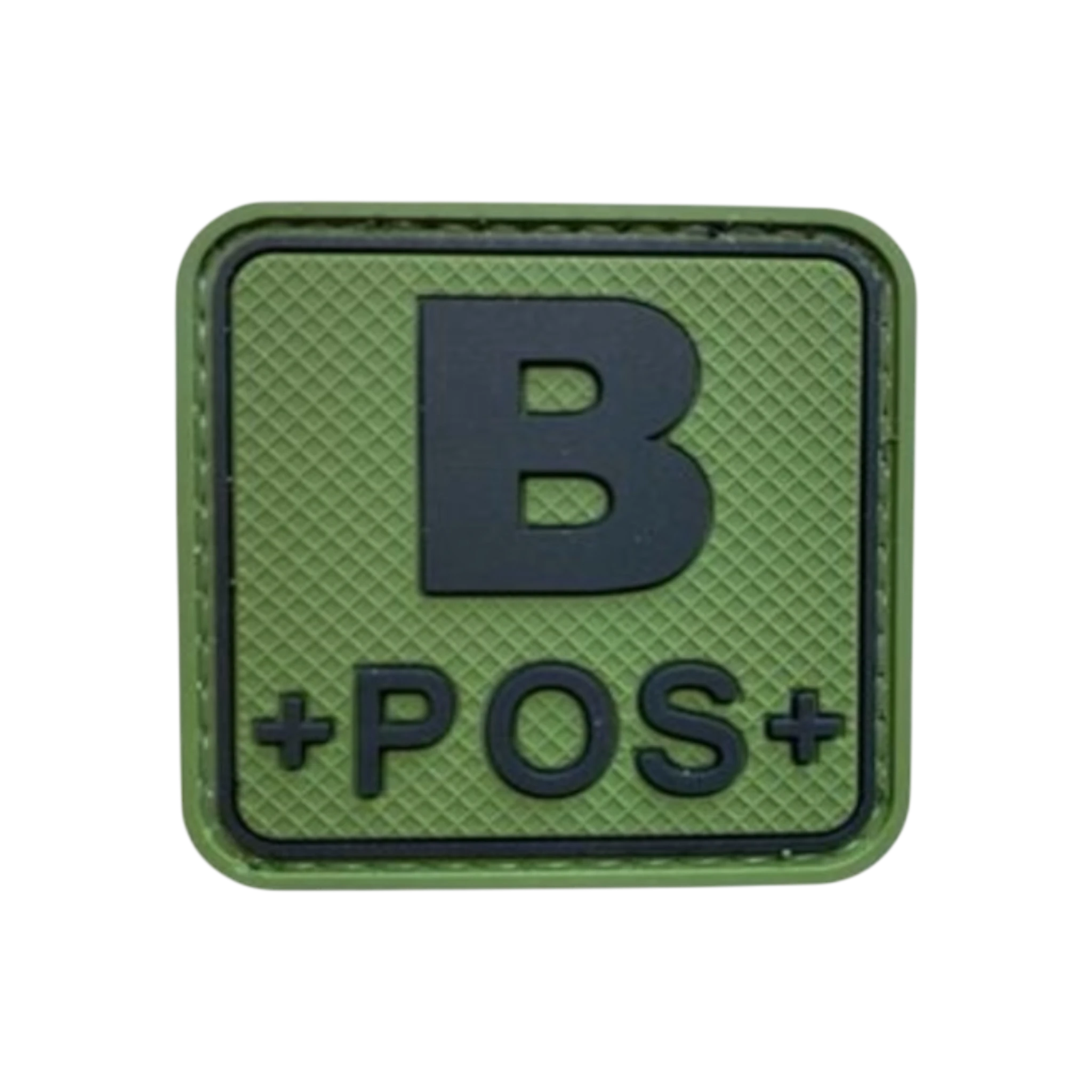 Blood Type Green Black Square PVC patch, 2 inch, velcro backed, ranger green tactical