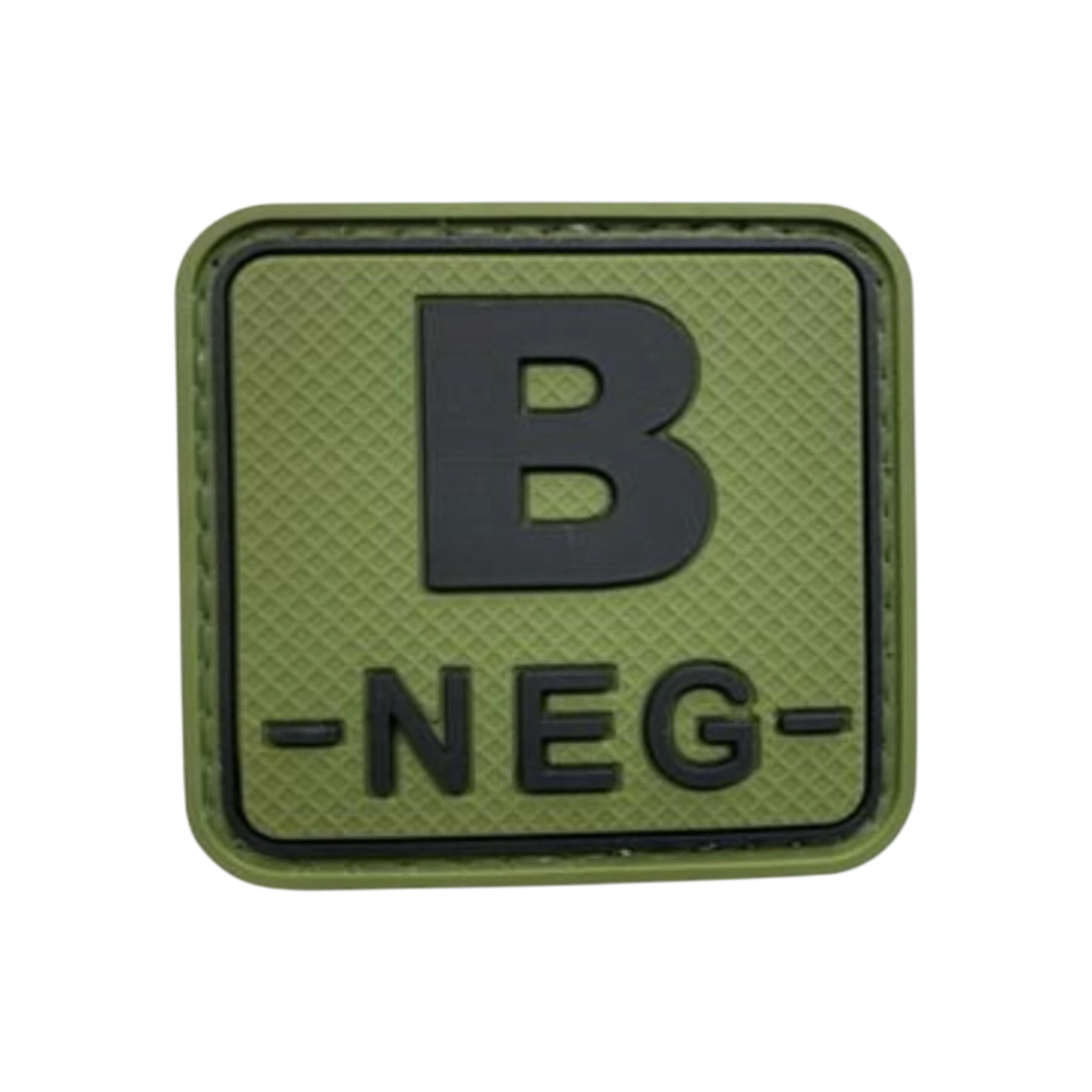 Blood Type Green Black Square PVC patch, 2 inch, velcro backed, ranger green tactical