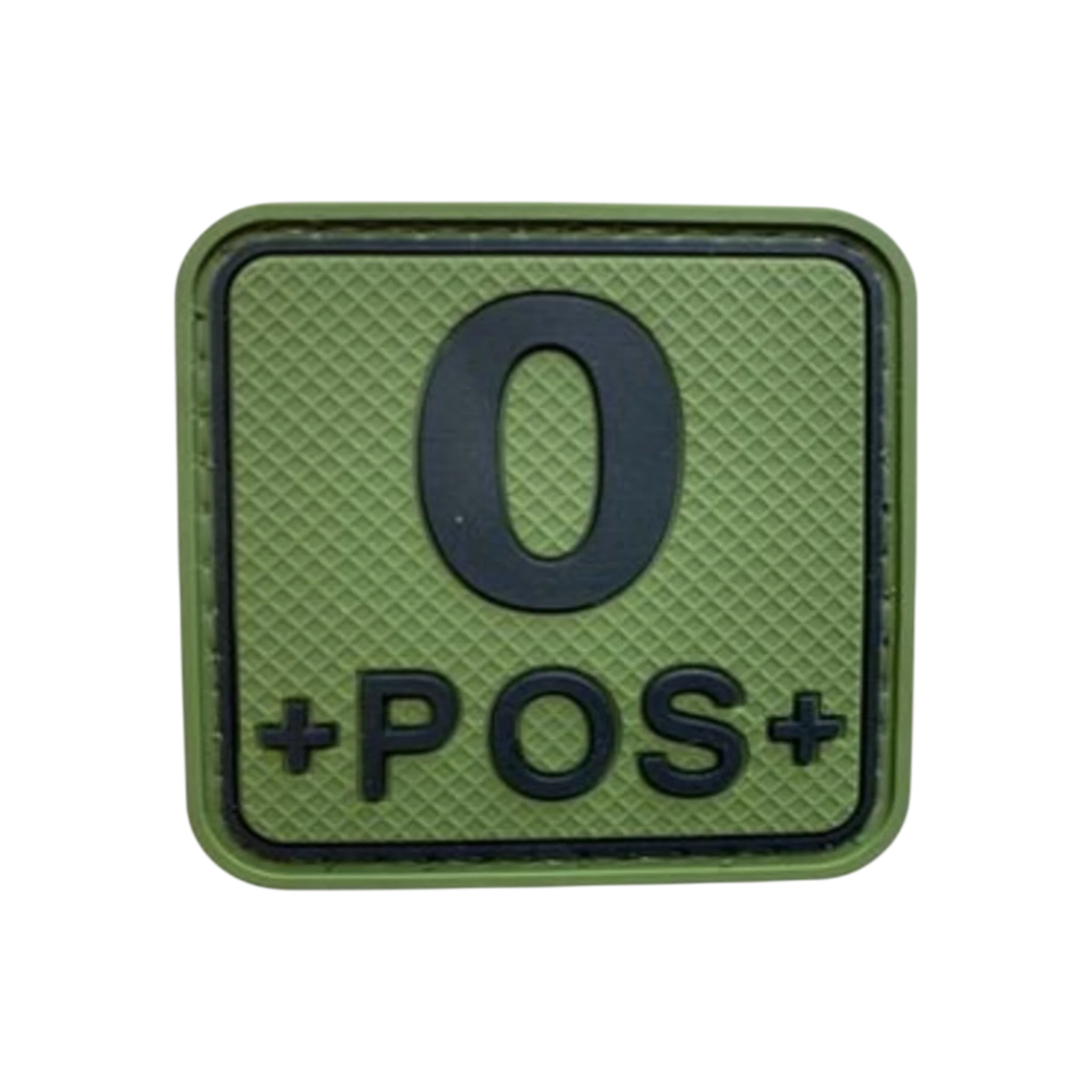 Blood Type Green Black Square PVC patch, 2 inch, velcro backed, ranger green tactical