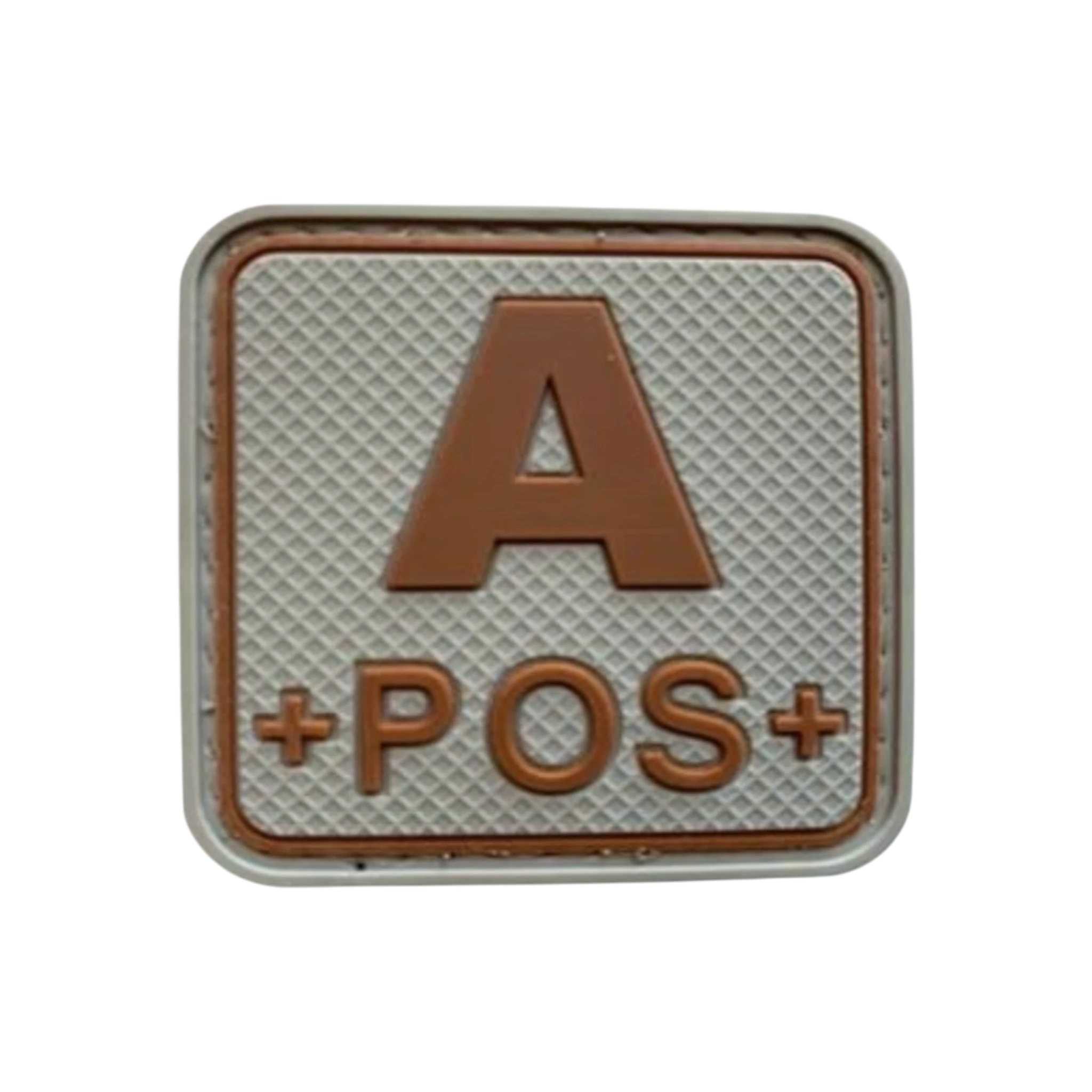Blood Type Grey Tan Square PVC patch, 2 inch, subdued color, velcro backed