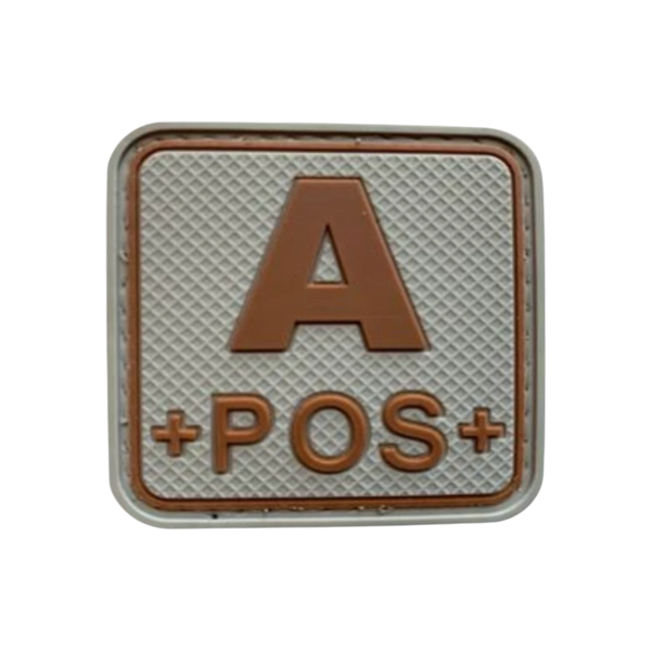 Blood Type Grey Tan Square PVC patch, 2 inch, subdued color, velcro backed