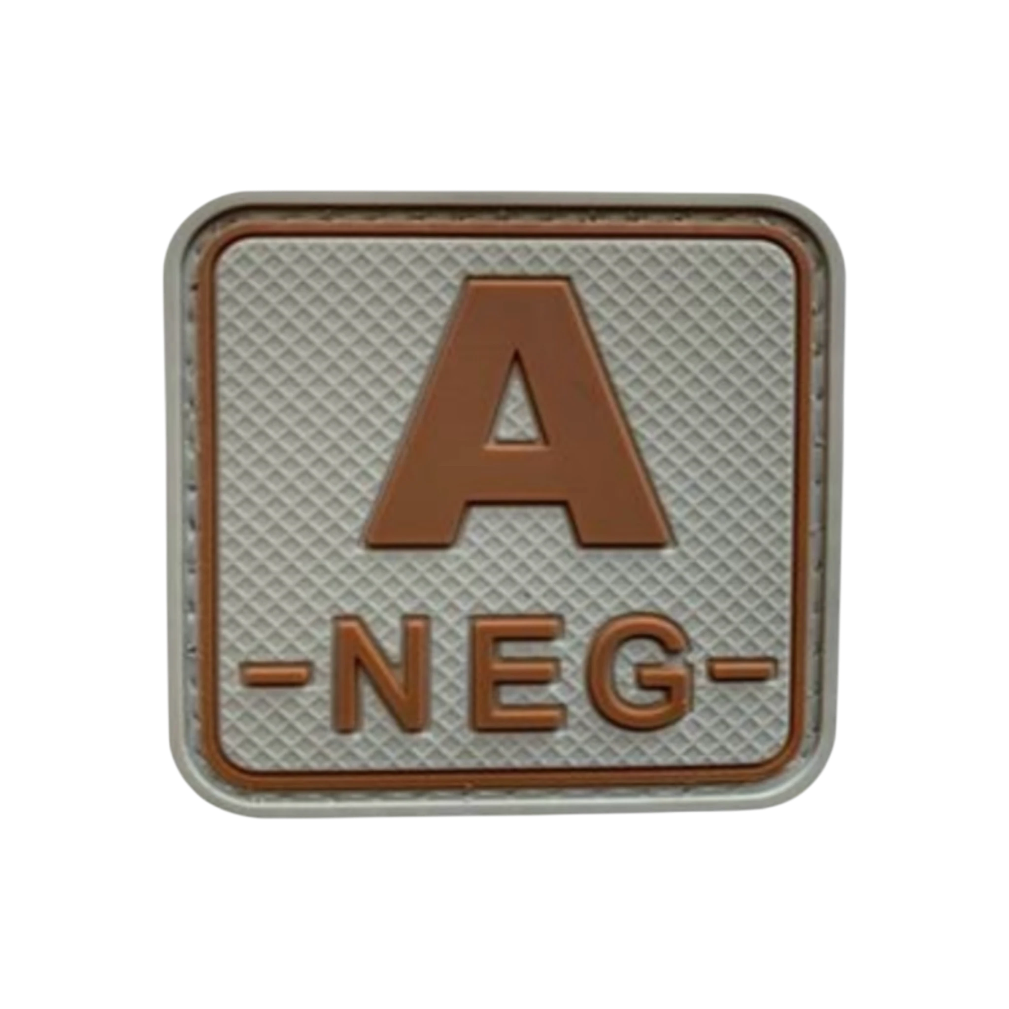 Blood Type Grey Tan Square PVC patch, 2 inch, subdued color, velcro backed