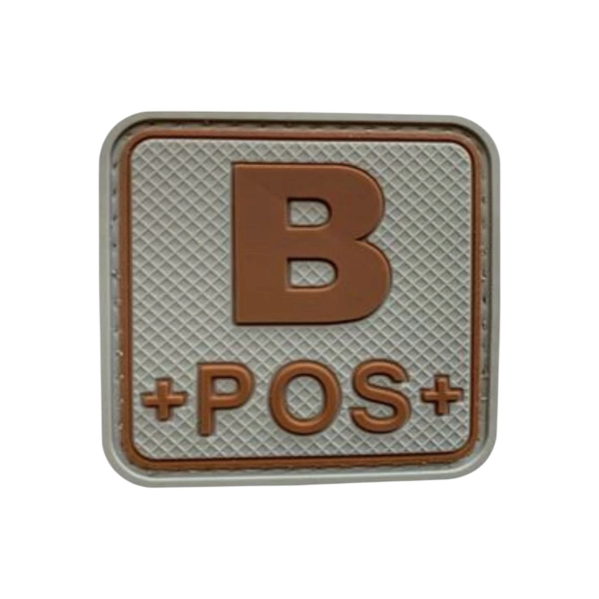 Blood Type Grey Tan Square PVC patch, 2 inch, subdued color, velcro backed