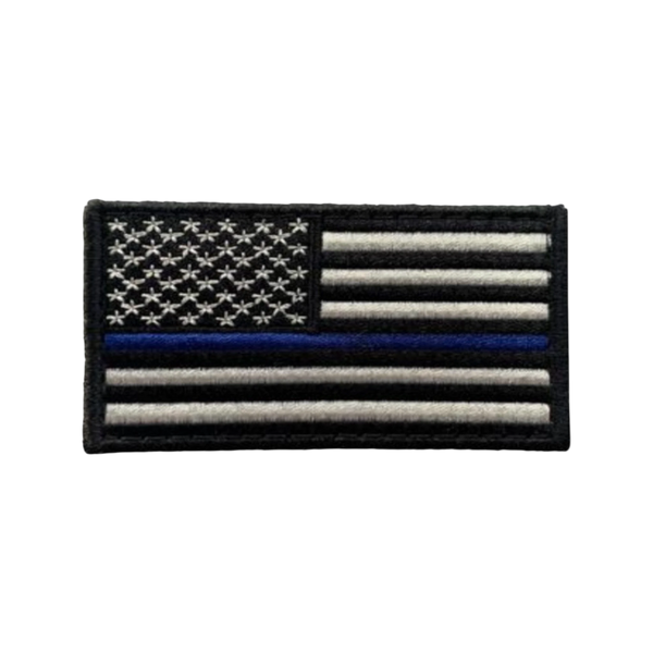 USA Flag Thin Blue Line Embroidered patch, 3.5x2 inch, police tribute, velcro backed