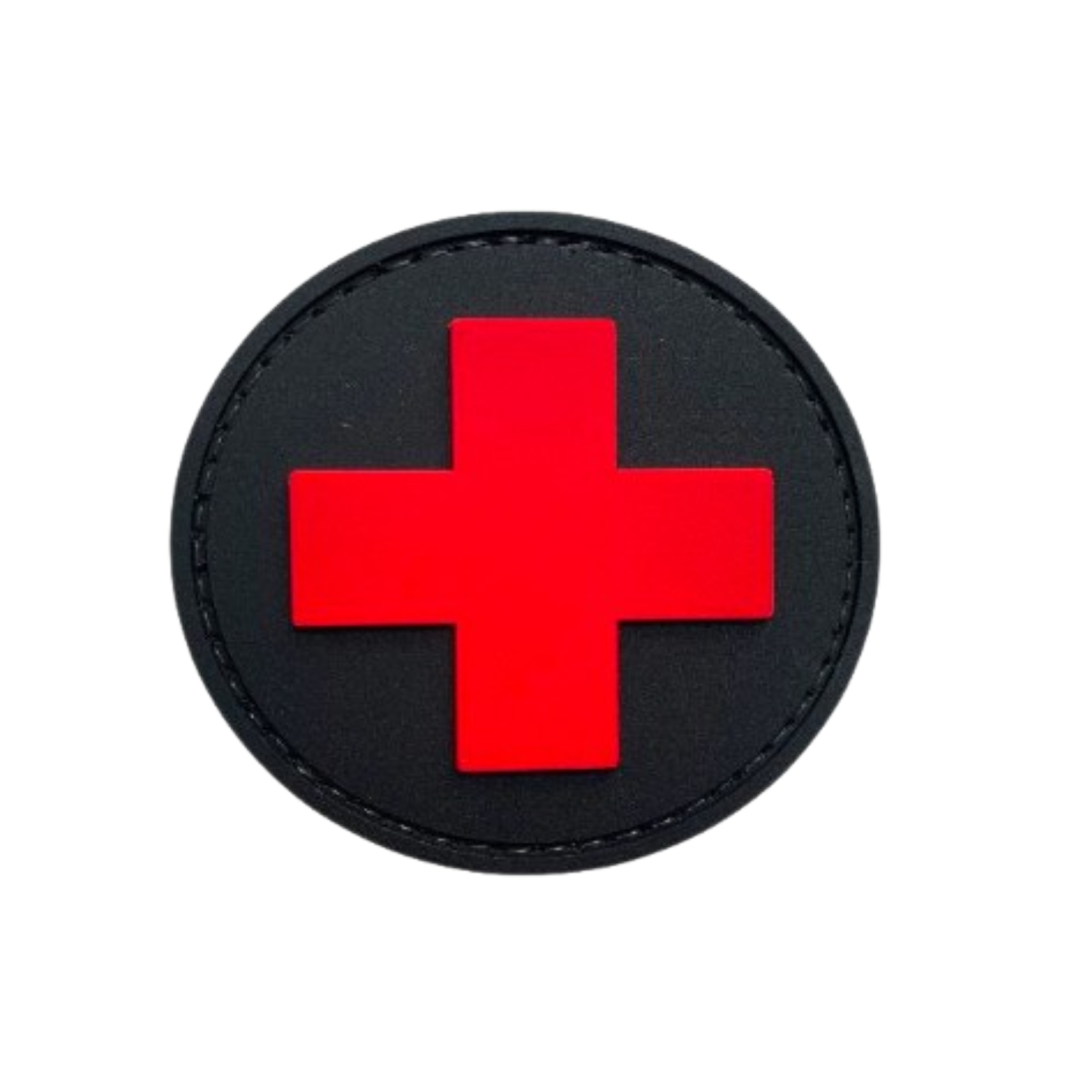 Medic Cross Round PVC patch, 2.36 inch round, medical cross symbol, velcro backed