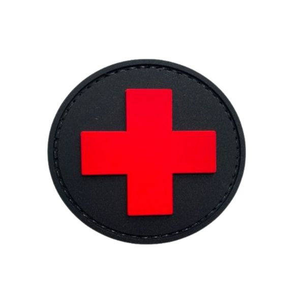 Medic Cross Round PVC patch, 2.36 inch round, medical cross symbol, velcro backed