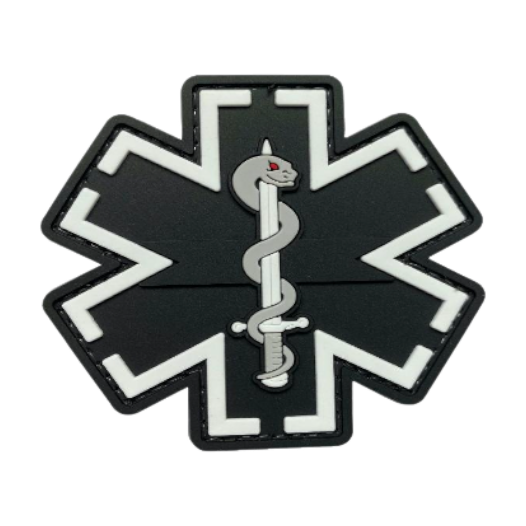 Star of Life PVC patch, 3 inch round, EMS paramedic symbol, velcro backed