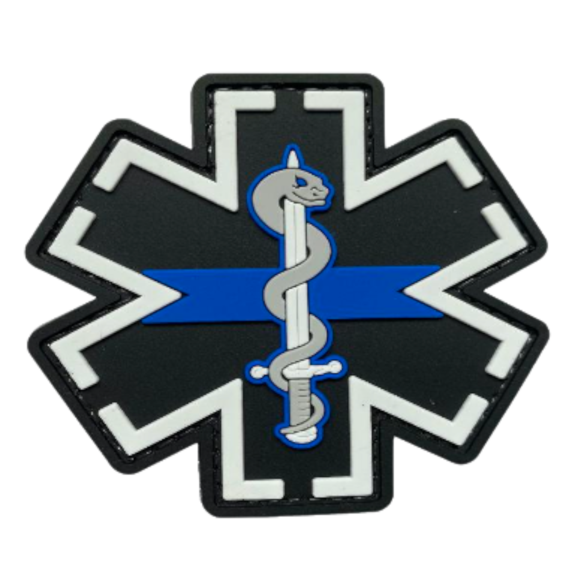 Star of Life PVC patch, 3 inch round, EMS paramedic symbol, velcro backed