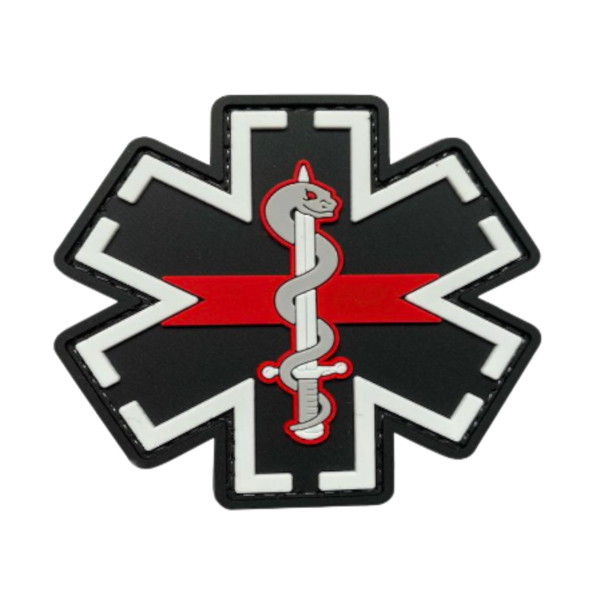 Star of Life PVC patch, 3 inch round, EMS paramedic symbol, velcro backed