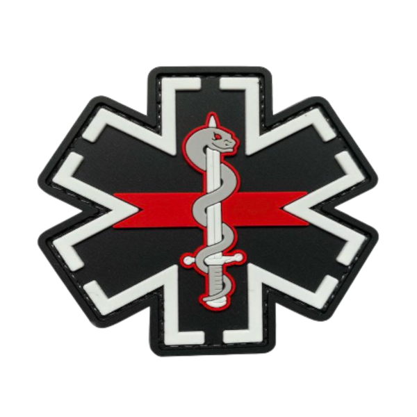 Star of Life PVC patch, 3 inch round, EMS paramedic symbol, velcro backed