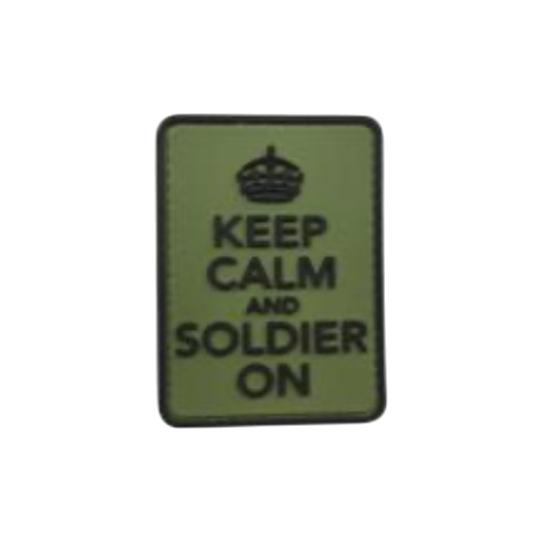 Keep Calm and Soldier On PVC morale patch, 2.8x3 inch, military motivational, velcro backed