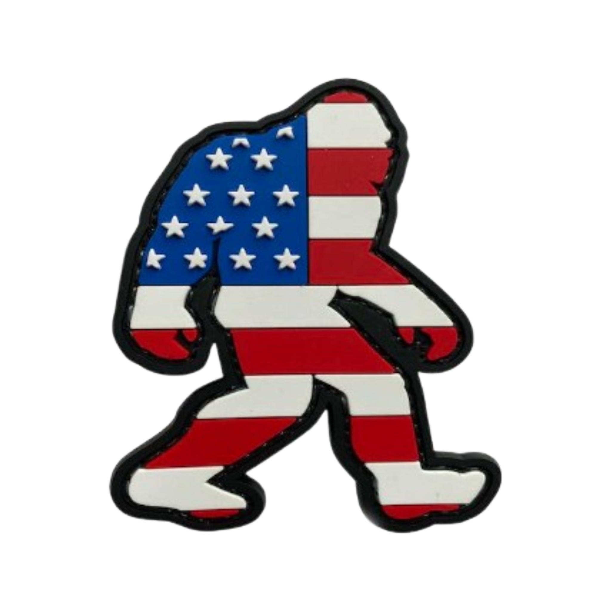 Bigfoot USA PVC morale patch, 3.14x2.25 inch, patriotic Sasquatch, velcro backed