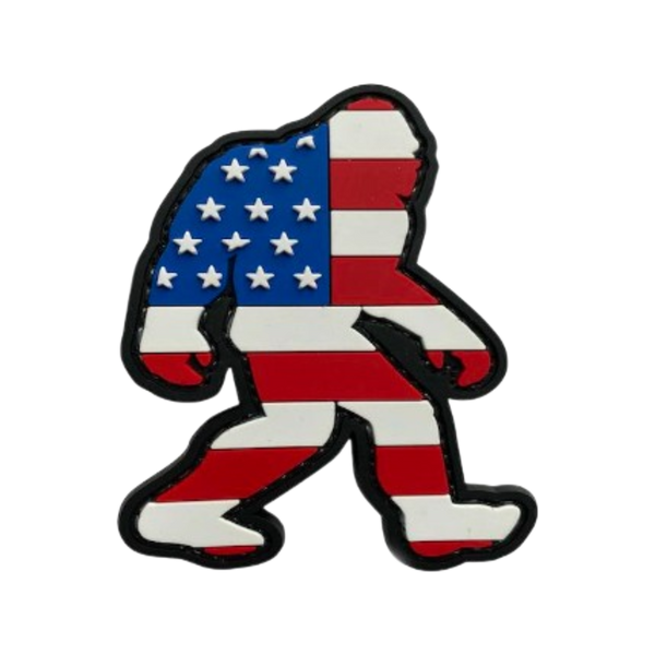 Bigfoot USA PVC morale patch, 3.14x2.25 inch, patriotic Sasquatch, velcro backed