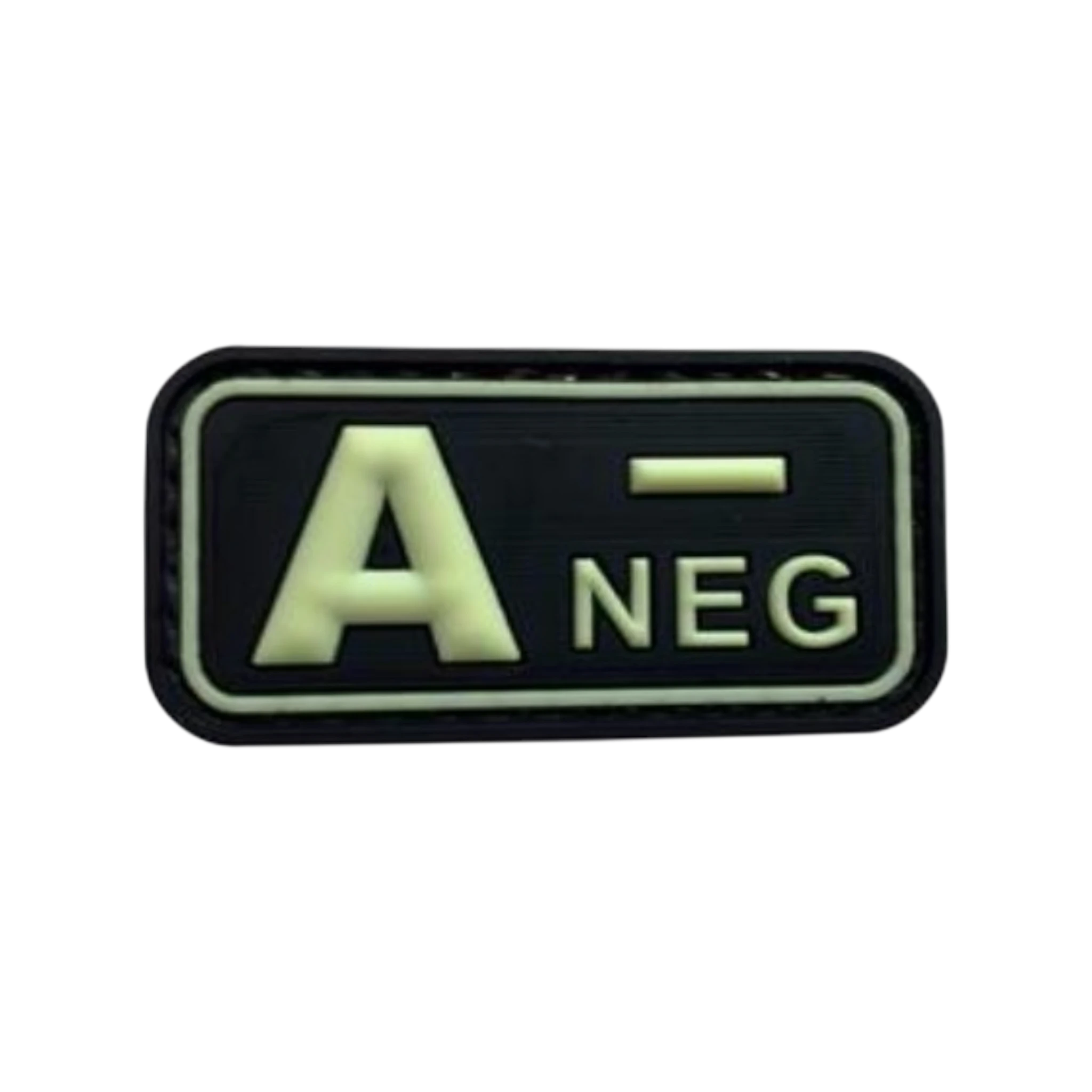 Blood Type Glow in the Dark Small Rectangle PVC patch, 2x1 inch, velcro backed