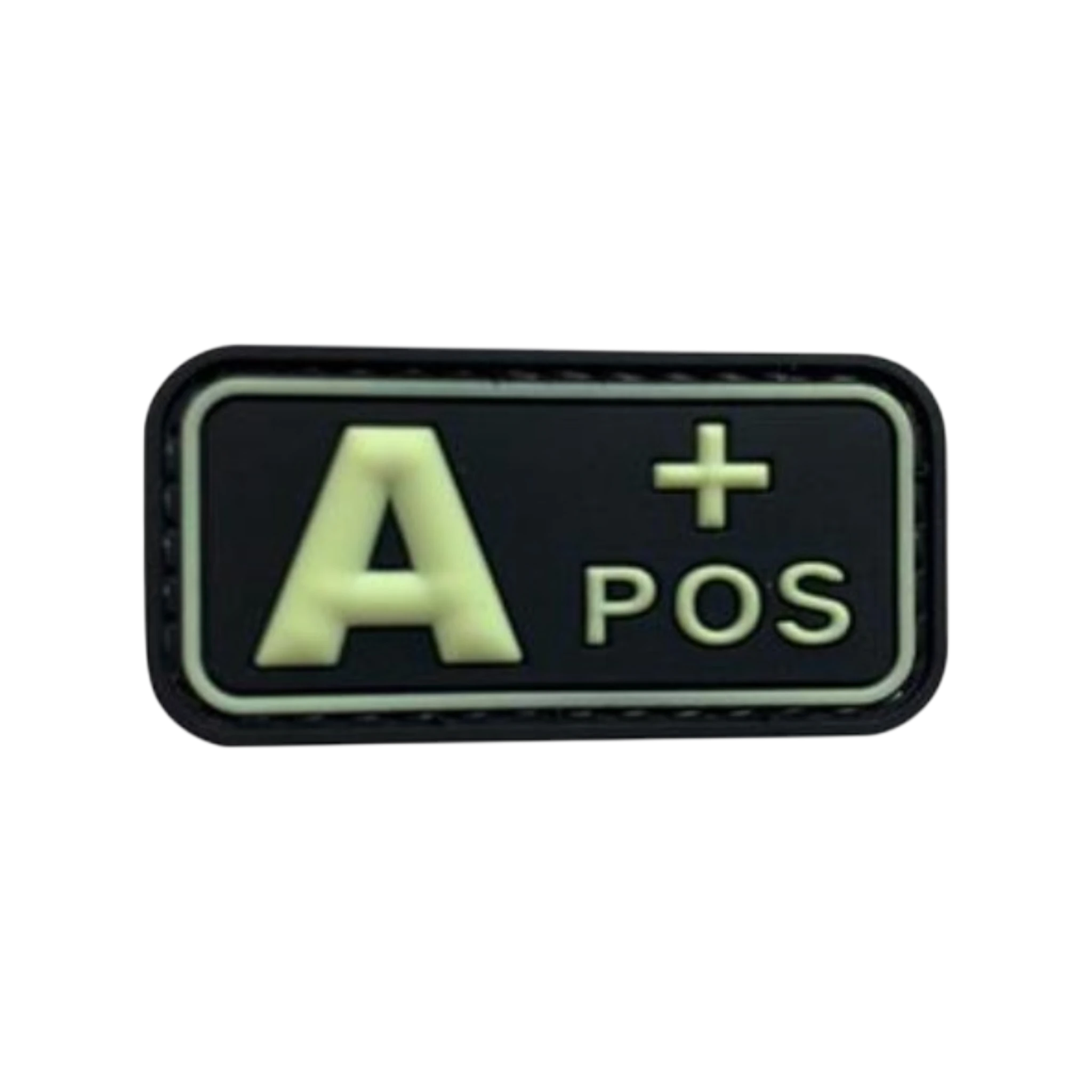 Blood Type Glow in the Dark Small Rectangle PVC patch, 2x1 inch, velcro backed