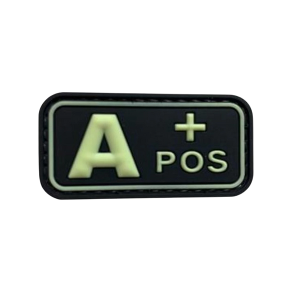 Blood Type Glow in the Dark Small Rectangle PVC patch, 2x1 inch, velcro backed