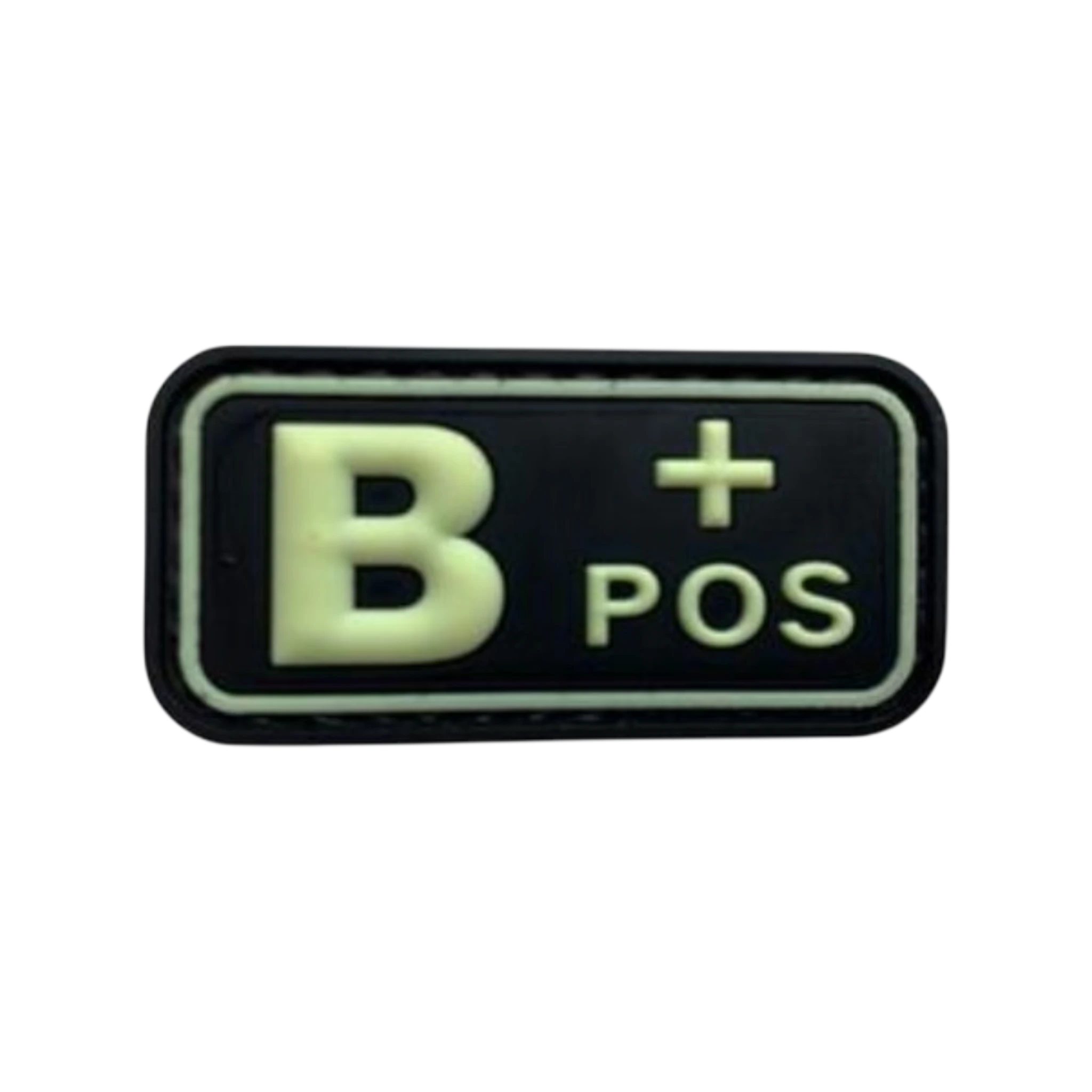 Blood Type Glow in the Dark Small Rectangle PVC patch, 2x1 inch, velcro backed