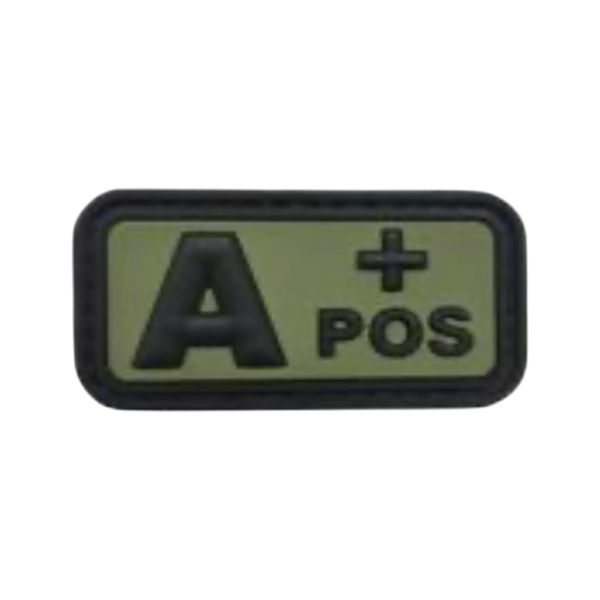 Blood Type Green Black Small Rectangle PVC patch, 2x1 inch, velcro backed