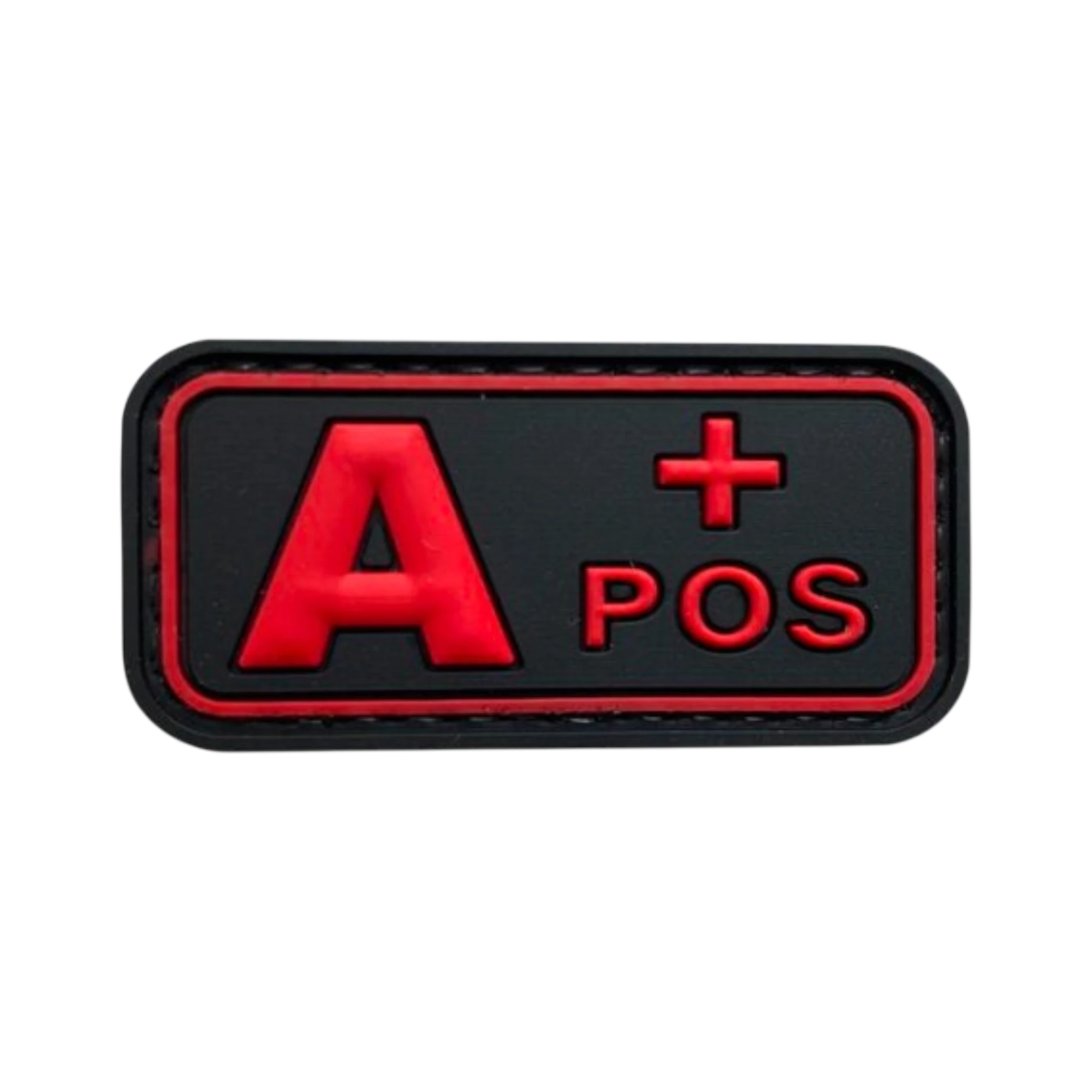 Blood Type Red Black Small Rectangle PVC patch, 2x1 inch, high visibility, velcro backed