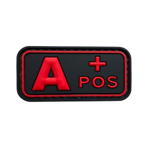 Blood Type Red Black Small Rectangle PVC patch, 2x1 inch, high visibility, velcro backed