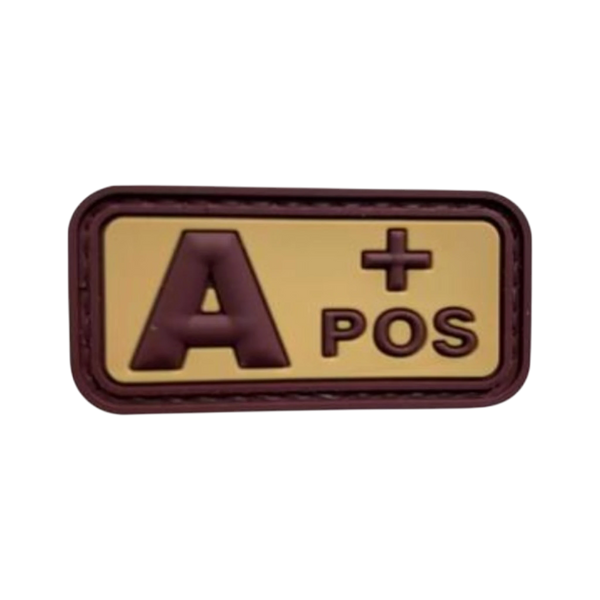 Blood Type Brown Tan Small Rectangle PVC patch, 2x1 inch, desert subdued, velcro backed